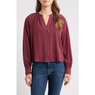 Cloth & Stone Shirred Button-Up Shirt in Merlot Harvest at Nordstrom Rack, Size X-Small