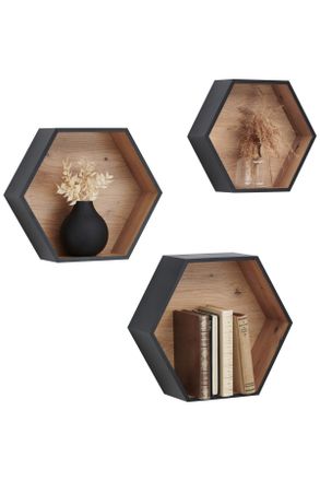 Xora Wandregalset, Schwarz, Eiche Artisan, Holzwerkstoff, 3-teilig, 30-37x26-32x9-12 cm, Bsci, Wohnzimmer, Regale, Wandregale