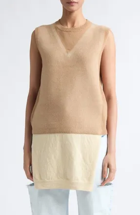 Maison Margiela Fuse Trompe LOeil Virgin Wool Sweater Vest in Camel/ecru at Nordstrom, Size X-Small