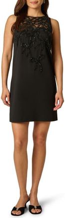 Adrianna Papell Beaded Bow Crepe Shift Dress in Black at Nordstrom, Size 14