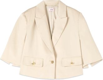 Oltre Korte lyocell blazer met juwelenknopen - Dames - Blazers - Beige - 2XL - Leer - Jassen