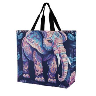 Generic Purple Elephant Shopping Bag Eco Friendly Shopper Bag Handle Handbags For Yoga Ladies Picnic
