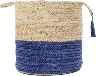 LR Home Two-Tone Jute Woven Decorative Storage Basket With Handles