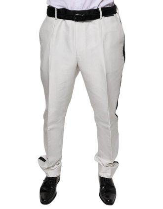 Dolce & Gabbana Mens White Polyester Formal Dress Pants Silk