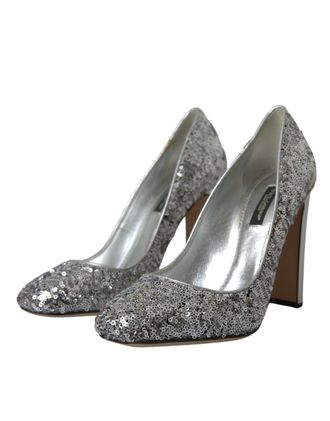 Dolce & Gabbana Womens Sequin-Embellished Heels Silver Polyester Leather