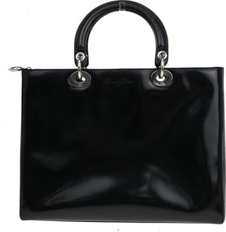 Dior Vintage Lady Dior Patent Noir Cuir Vernis Black Patent_Leather Bag (Pre-Owned)