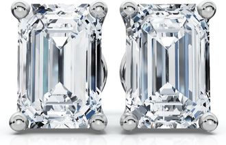 Pompeii3 Emerald Cut Diamond Prong Studs 14k Gold Lab Grown