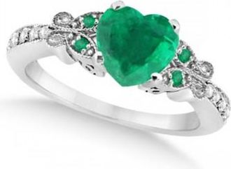 Allurez Butterfly Genuine Emerald & Diamond Heart Engagement 14K W Gold 1.71ct