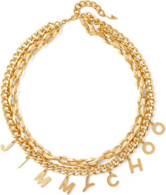 Jimmy Choo London logo-lettering chain necklace - women - Brass - One Size - Gold