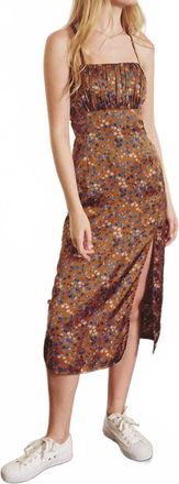 Dress Forum You Found Me Ditsy Floral Satin Tie Midi Dress In Ochre