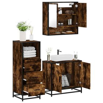 Berkfield Home 3 Piece Bathroom Furniture Set Smoked Oak Engineered Wood in Brown