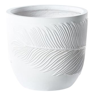 Beliani Maceta Exterior Motivo Hoja Redonda Piedra Fibra Arcilla 35x35x33 Cm Blanco Ftero