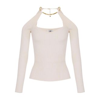 Elisabetta Franchi Tops, Dames, Wit, M, Gebreide top met juweeldetail