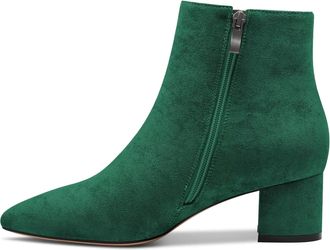Castamere Women Chunky Block Low Kitten Heel Close Pointed Toe Ankle Boots Short Bootie Slip-on Zipper Office Classic Dress Boots Green 5 UK