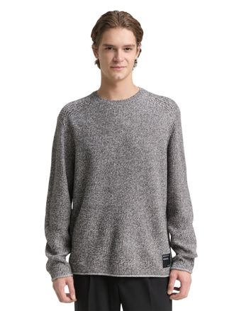 Tom Tailor Denim Strickpullover TOM TAILOR DENIM, Herren, Gr. XXL, grau wei&szlig; mouline, Strick, Obermaterial: 100% Polyacryl, unifarben, regular fit normal, Rundhals, Pu