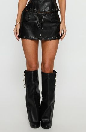 Princess Polly Barricade Grommet Faux Leather Skort in Black at Nordstrom, Size 6