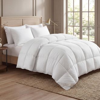 Elegant Comfort 3-Piece Stripe Cotton Box Stitched Comforter Set-Cotton Duvet Insert with 4 Corner Tabs