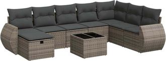 vidaXL Set De Sof&aacute;s De Jard&iacute;n Con Cojines 9 Pzas Rat&aacute;n Sint&eacute;tico Gris Vidaxl