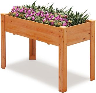 Costway Letto rialzato in legno con foro di drenaggio, letto da giardino con gambe, contenitore per piante, fiori e ortaggi (marrone)