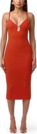 Naked Wardrobe Sleeveless Crepe Midi Dress in Tangerine at Nordstrom, Size X-Small