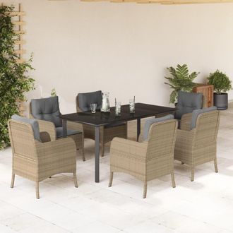 vidaXL Set Comedor De Jard&iacute;n 7 Pzas Con Cojines Rat&aacute;n Sint&eacute;tico Beige Vidaxl