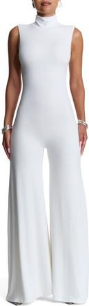 Naked Wardrobe Scrunch Neck Straight Leg Jumpsuit in White at Nordstrom, Size X-Small