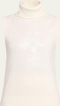Michael Kors Sequined Sleeveless Cashmere Turtleneck