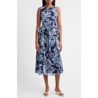 Eliza J Landscape Print Sleeveless Midi Dress in Navy Ivory at Nordstrom Rack, Size 18 (Similar To 14W)