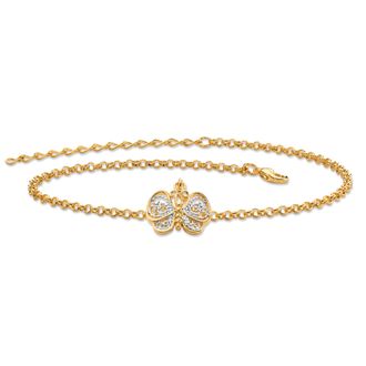Palm Beach Jewelry 18k Gold-Plated Two-Tone Filigree Butterfly Ankle Bracelet Adjustable 9 to 11