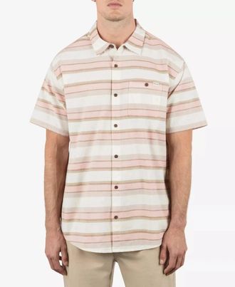 Hurley One & Only Lido Shirt Men Bone Striped Short Sleeve Button Up DSGL1234