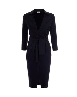 Elisabetta Franchi Black Shirt Collar Midi Dress