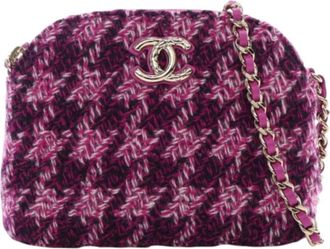 Chanel Borsa a tracolla CC in tweed con motivo pied-de-poule e catena 2021-2025 - Viola