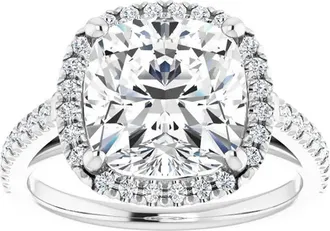 Pompeii3 3 1/2 Ct Cushion Moissanite & Lab Diamond Engagement Halo Ring 10k White Gold