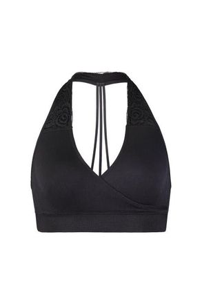 BraBar/Boutique Hug Lace Halter B-Tween T-Strap Sports Bralette in Black at Nordstrom, Size X-Small