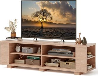 Costway Costway - Mueble Para Tv De Hasta 65, Centro De Entretenimiento Multimedia De 3 Niveles Con 4 Compartimentos Abiertos, 4 Estantes Laterales, Mesa De C