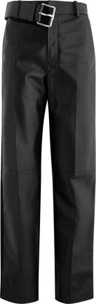 Loewe Womens Belted Black Leather Trousers UK8/S, Straight Leg - 36 (UK8 / S)