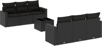 vidaXL Set De Comedor De Jard&iacute;n 7 Pzas Y Cojines Rat&aacute;n Sint&eacute;tico Negro Vidaxl