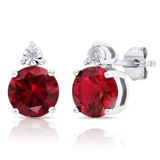 MAX + STONE 925 Sterling Silver 7mm Gemstone and Diamond Accent Halo Round Stud Earrings