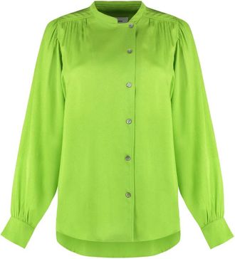 Yves Salomon Afgeronde Zoom Cr&ecirc;pe Blouse - Dames - Overhemden - Groen - XS - Overhemden