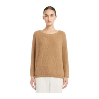 Max Mara Rondgebreide trui - Dames - Ronde hals truien - Bruin - M - Truien & Vesten