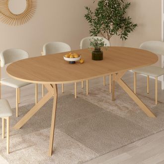 IDMarket Alix Mesa De Comedor Redonda Extensible Para 4-10 Personas Con Pata De Ara&ntilde;a Efecto Madera De Haya 110-200 Cm