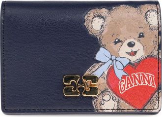 Ganni Bou Kaarthouder met Beer - Dames - Portefeuilles - Blauw - ONE Size - Katoen - Accessoires