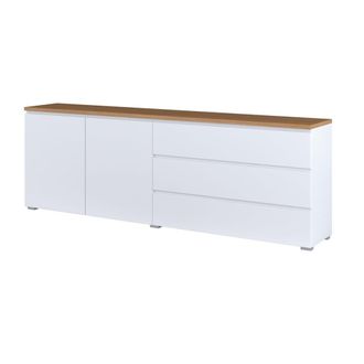 Petits Meubles Liko aparador largo de 2 puertas paneles laminados blanco y madera