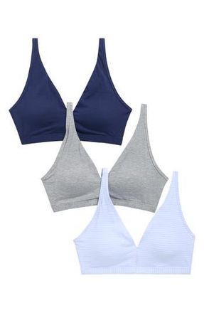 Lands End Soft Essential 3-Pack Everyday Cotton Bralettes in Sky Stripe/H. Grey/Navy at Nordstrom Rack, Size X-Large