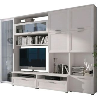 Dmora Parete Attrezzata Cicala, Mobile Soggiorno Modulabile, 5 Ripiani, 10 Ante, Bianco