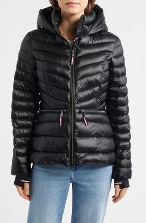 Tommy Hilfiger Packable Chevron Puffer Jacket with Hood in Black at Nordstrom, Size X-Large