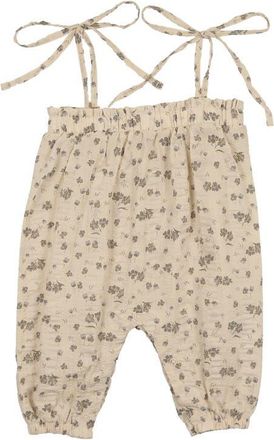 Maniere Kids Floral Cotton Blend Romper in Sand at Nordstrom, Size 12M