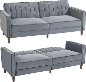 HOMCOM Convertible Sofa Futon Velvet-Touch Tufted Couch Sofa Bed Split Back Dark Grey