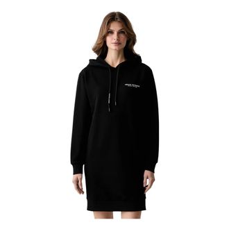 A|X Armani Exchange Kleedjes, Dames, Zwart, XS, Katoen, Hooded Knit Mini Dress