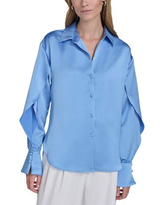 Halston Heritage Ruffle Sleeve V-Neck Blouse